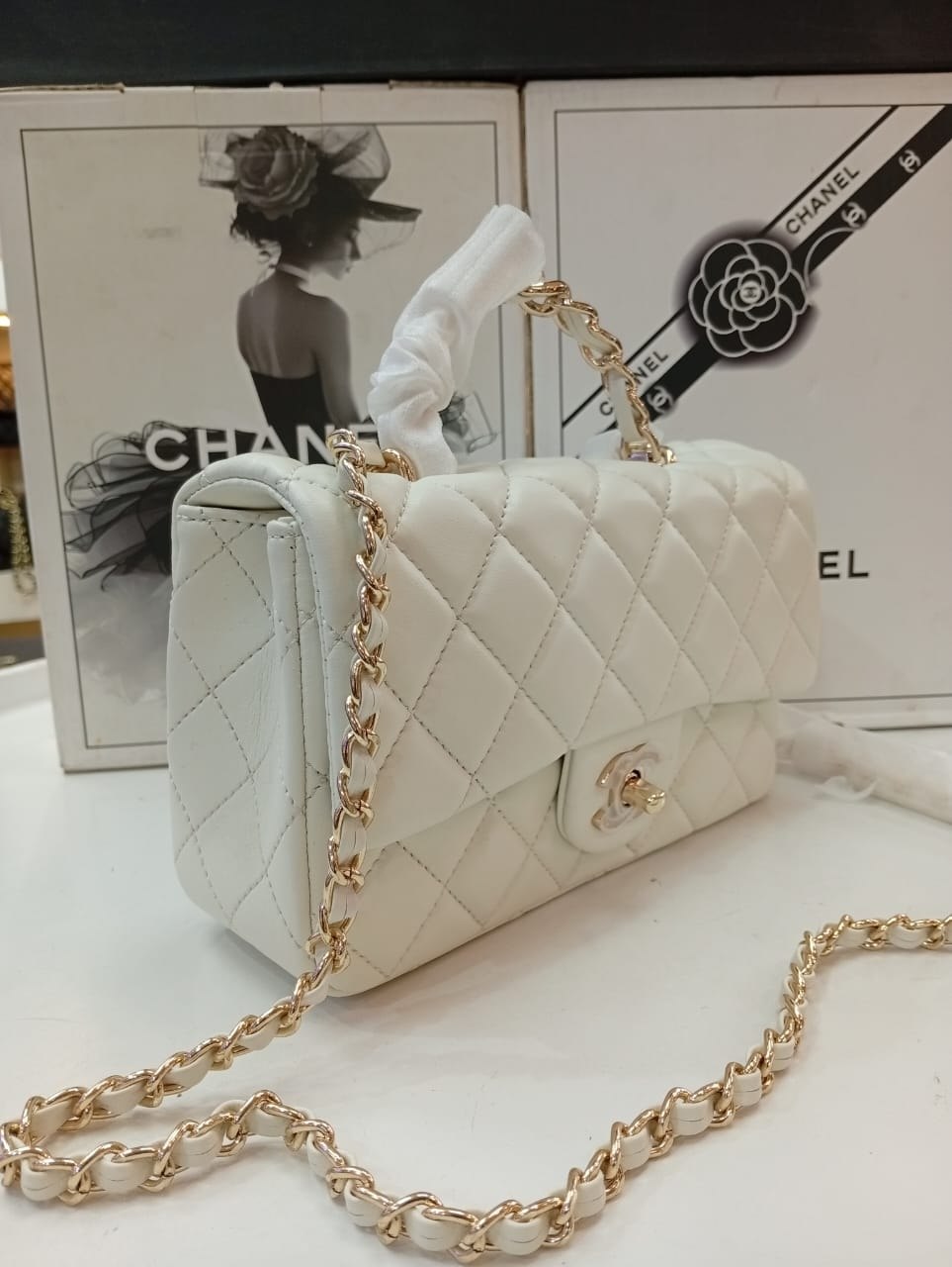 Chanel Quilted Mirror Original Microfiber Handbag