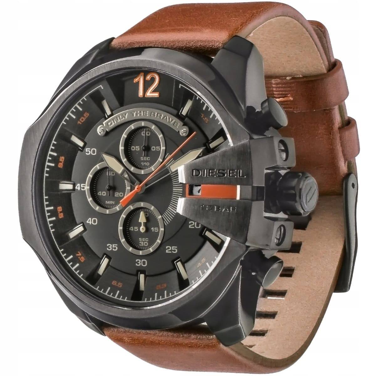 Diesel Only The Brave Chronograph Black Dial Brown Leather Watch