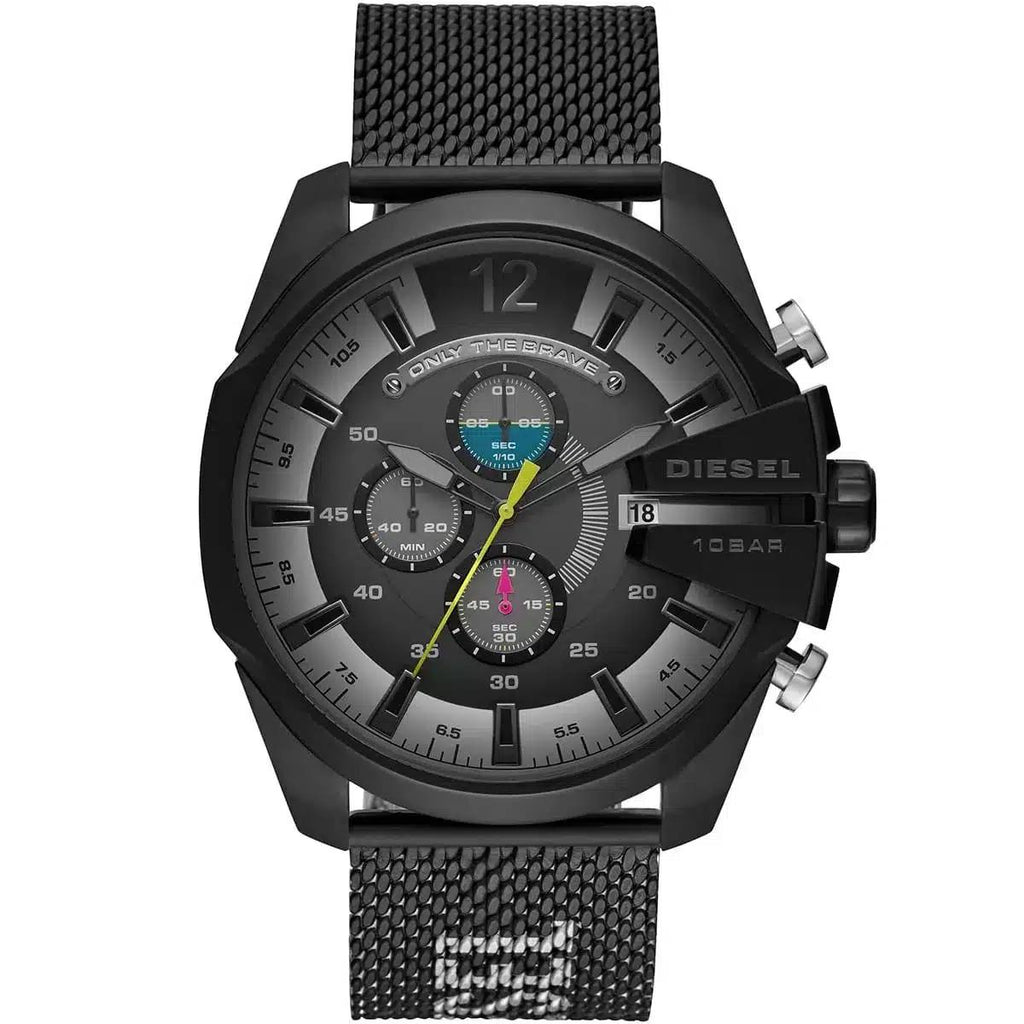 Diesel Only The Brave Black Chronograph Mesh Watch