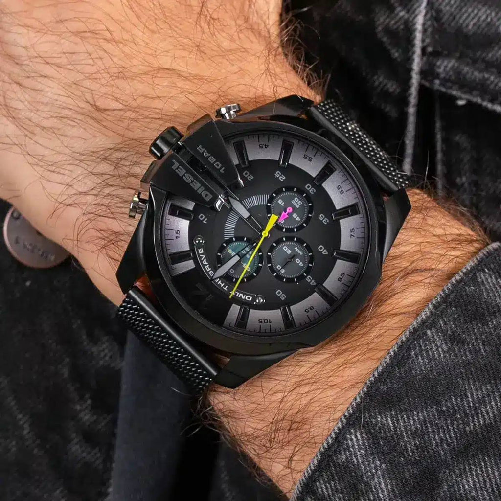 Diesel Only The Brave Black Chronograph Mesh Watch