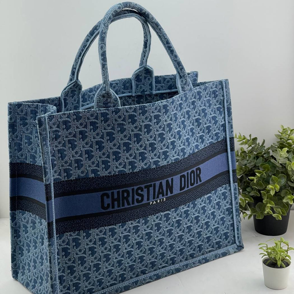 Christian Dior Blue Oblique Embroidered Book Tote with Mitzah Scarf 👜💙✨