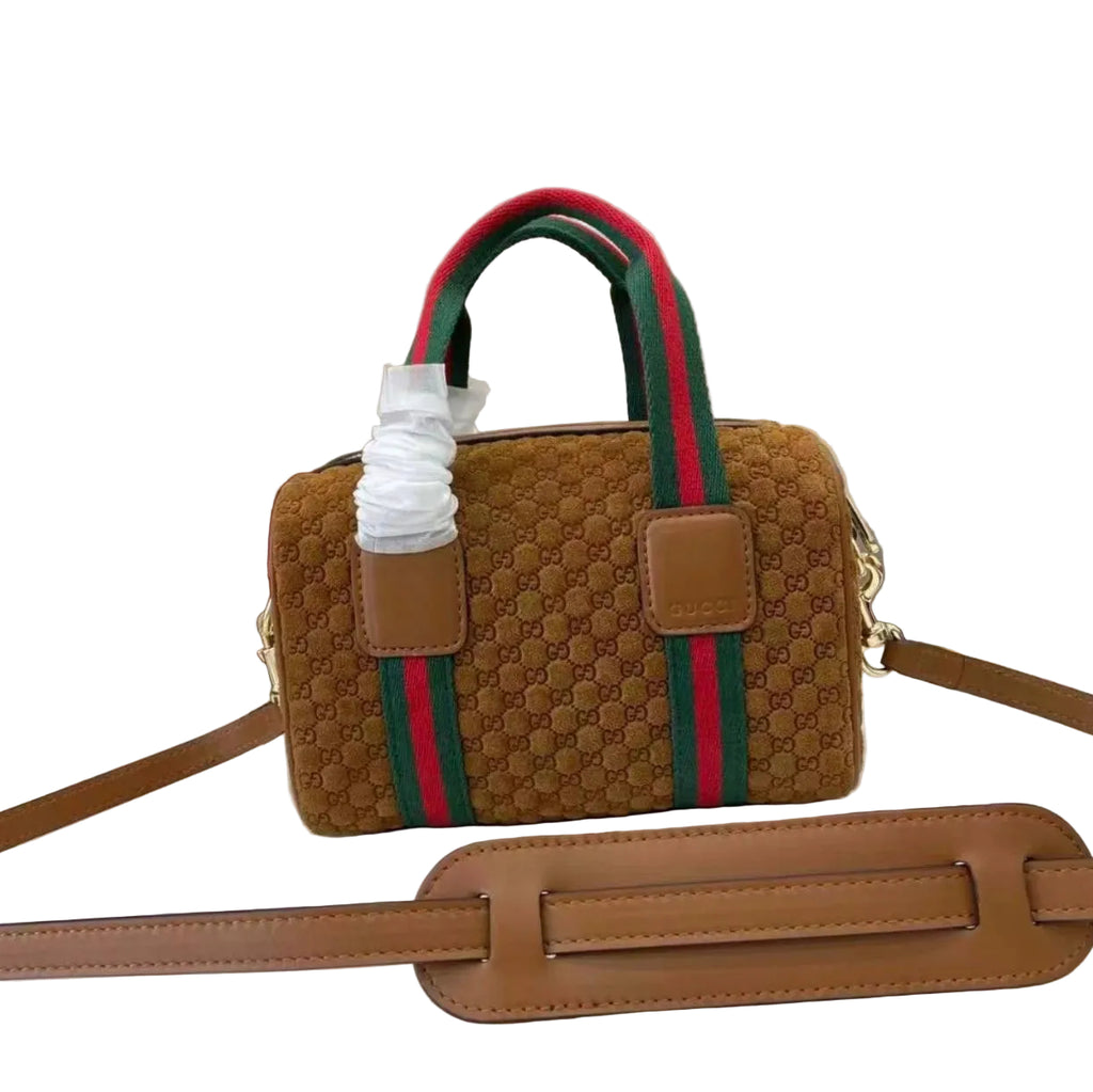 Gucci Monogram Velvet Mini Boston Bag with Web Stripe Detail 👜✨
