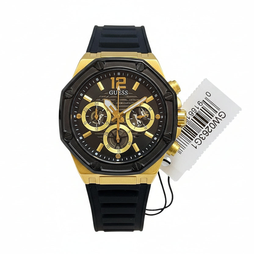 Guess Black & Gold-Tone Rubber Watch 🖤💛