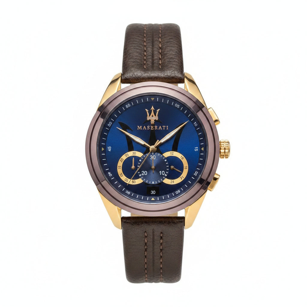 Maserati Traguardo: Blue Dial Brown Leather Watch ⌚🔵🟤