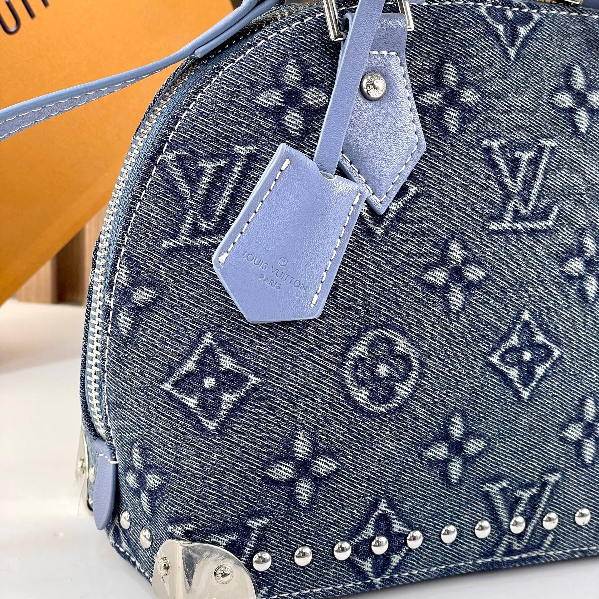 Louis Vuitton Alma BB Monogram Denim Studded Handbag 👜💙✨