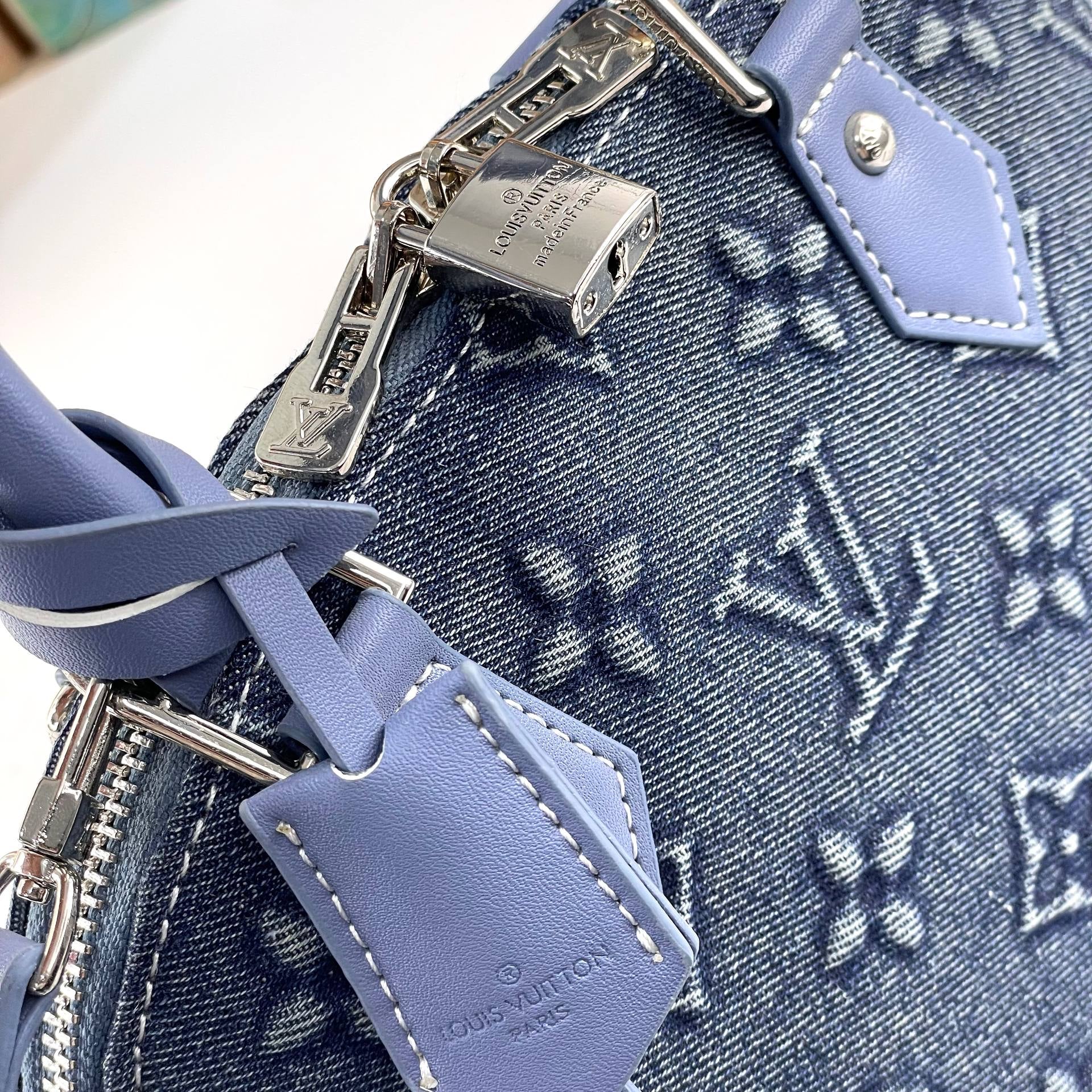 Louis Vuitton Alma BB Monogram Denim Studded Handbag 👜💙✨