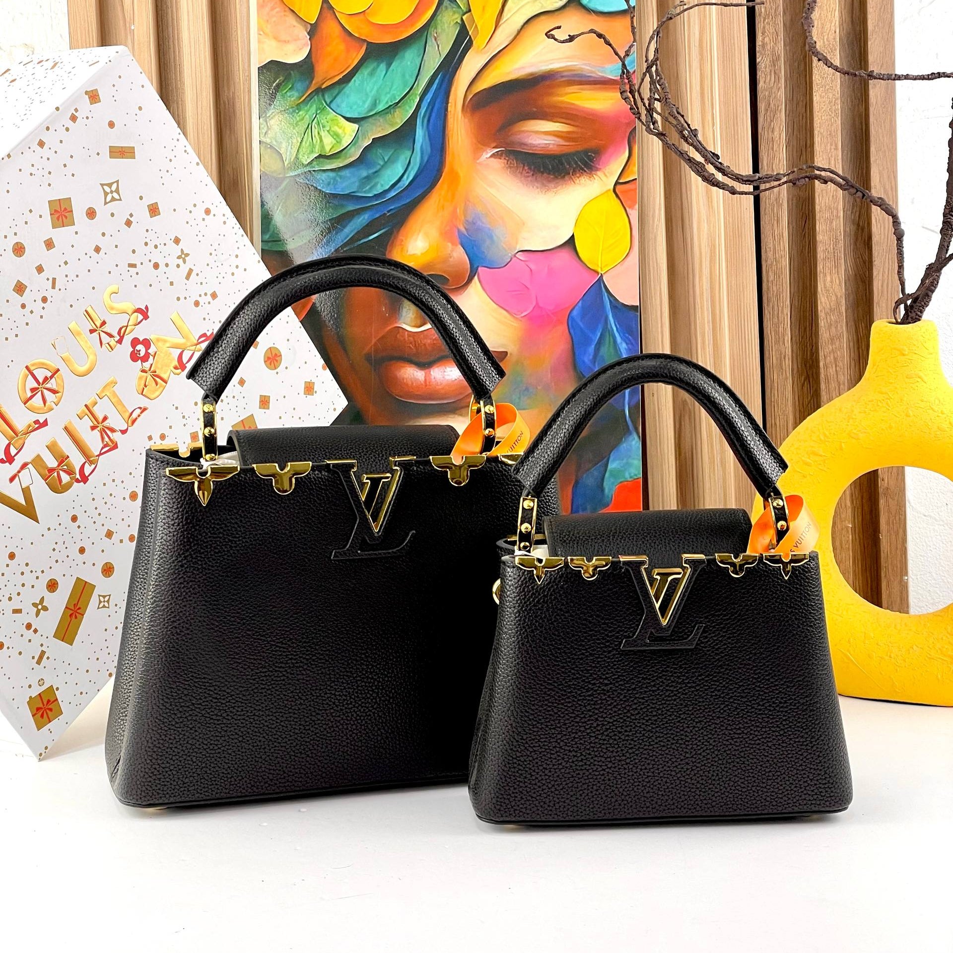 Louis Vuitton Capucines Leather Handbags with Gold Hardware 👜✨🖤