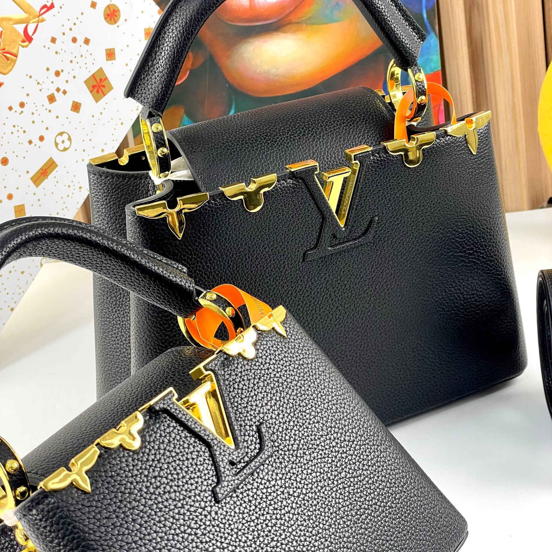 Louis Vuitton Capucines Leather Handbags with Gold Hardware 👜✨🖤