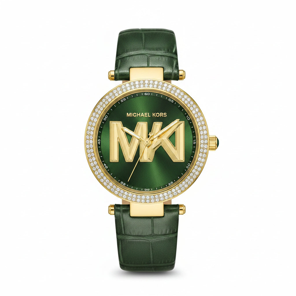 Michael Kors Green Leather Watch with Gold Logo 💚✨