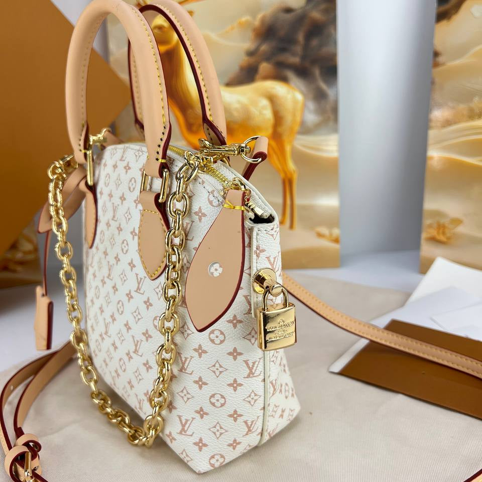 Louis Vuitton Monogram Bag with Gold Chain and Padlock Detail ✨👜