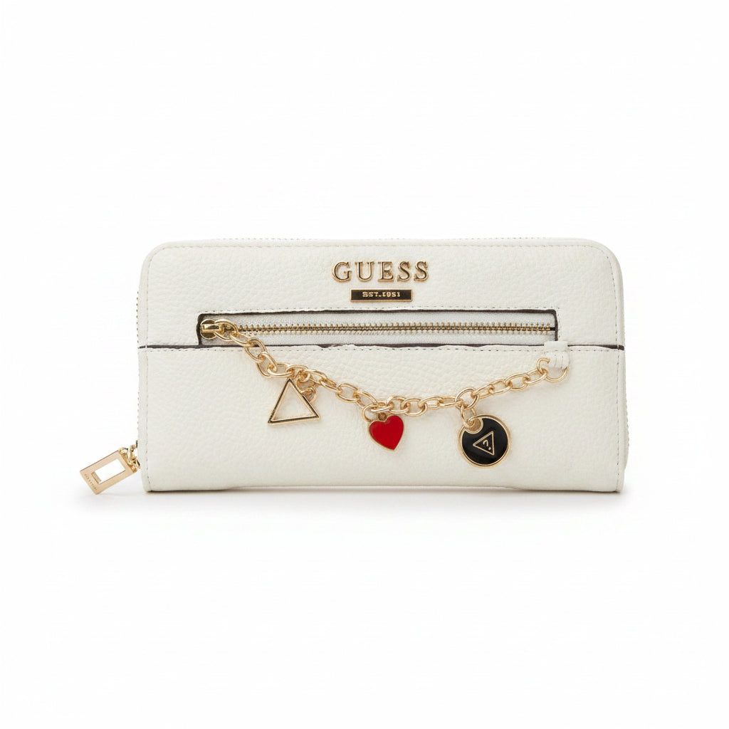 Guess White Zip Around Wallet with Iconic Charm Detail 🤍✨