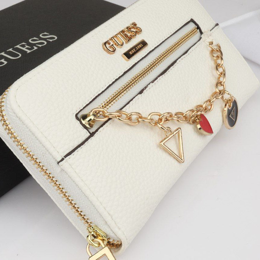 Guess White Zip Around Wallet with Iconic Charm Detail 🤍✨