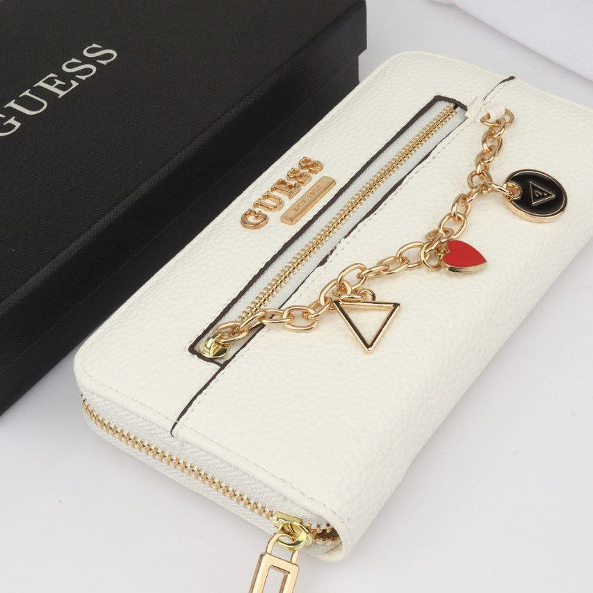 Guess White Zip Around Wallet with Iconic Charm Detail 🤍✨