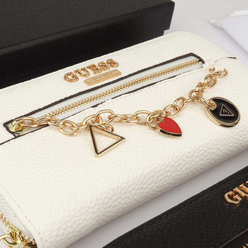 Guess White Zip Around Wallet with Iconic Charm Detail 🤍✨