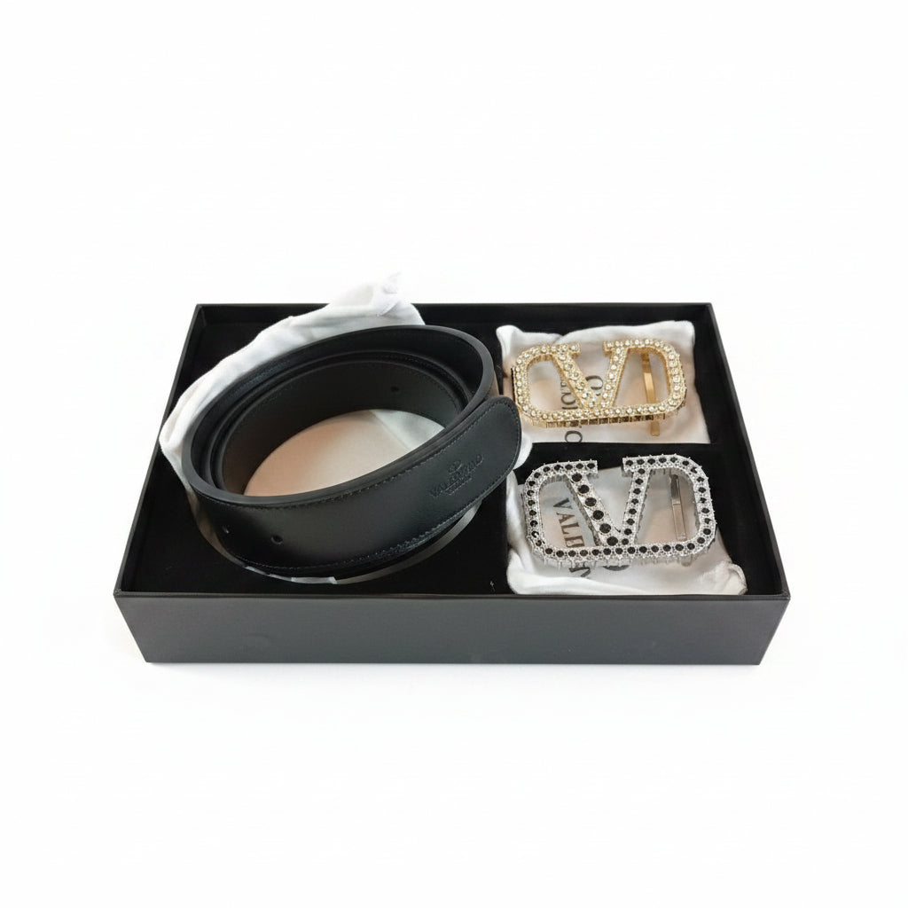 Valentino Garavani Interchangeable Buckle Belt Set in Black ✨🖤