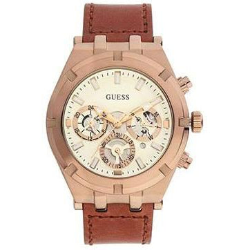 Guess Men's Chronograph Watch with Rich Brown Leather Strap ⌚✨