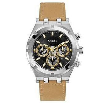 Guess Men's Chronograph Watch with Rich Brown Leather Strap ⌚✨