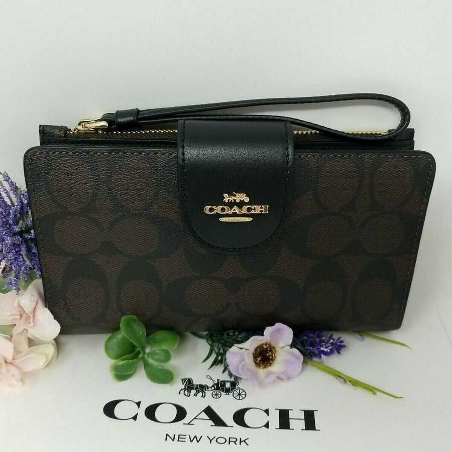 Coach Signature Canvas Wristlet Wallet in Brown 👜✨