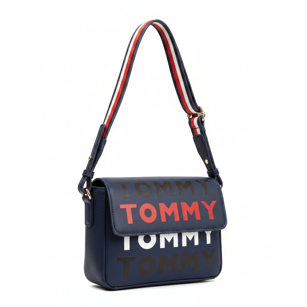 Tommy Hilfiger Navy Logo Crossbody Bag with Striped Strap 👜🇺🇸