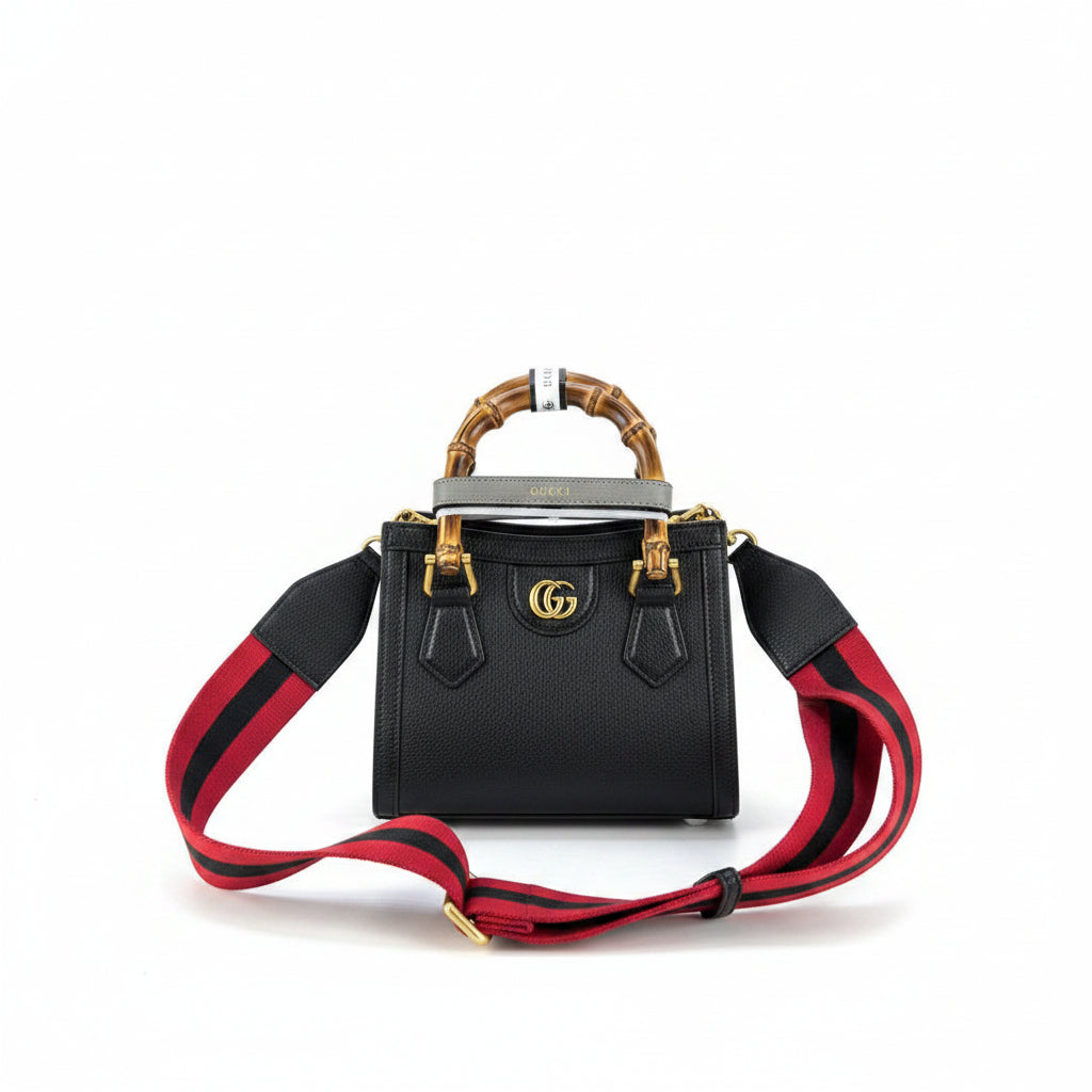 Gucci Bamboo Handle Leather Bag with Striped Strap 👜✨