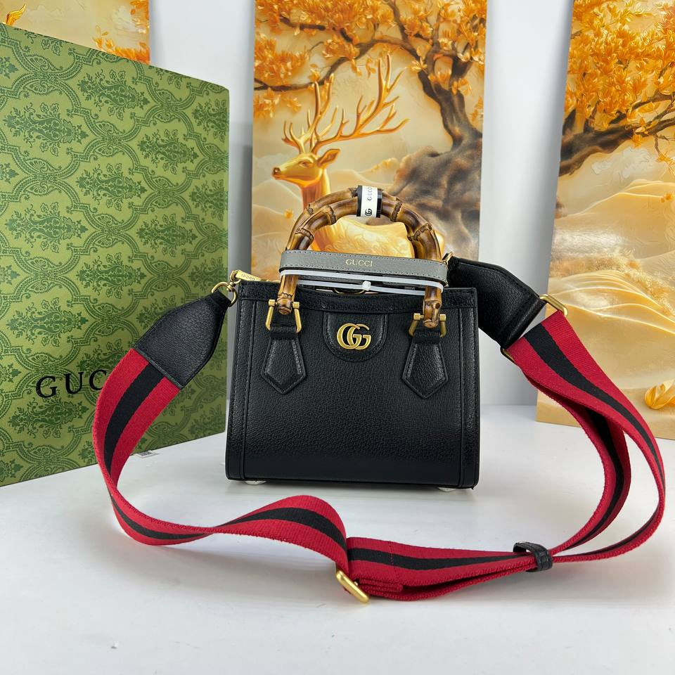 Gucci Bamboo Handle Leather Bag with Striped Strap 👜✨