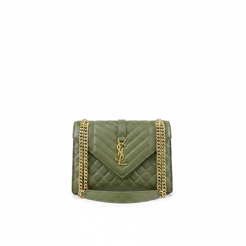 Saint Laurent Quilted Olive Shoulder Bag with Gold Chain 👜✨