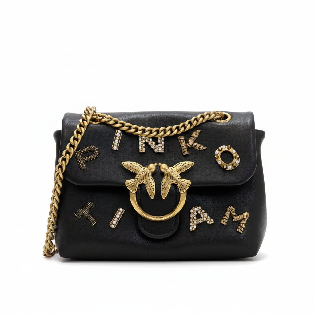 Pinko Embellished Bird Logo Shoulder Bag with Pearl Accents ✨👜
