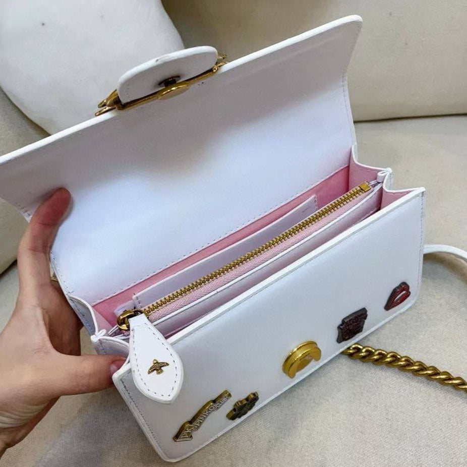 Pinko White Embellished Shoulder Bag with Gold Tone Hardware