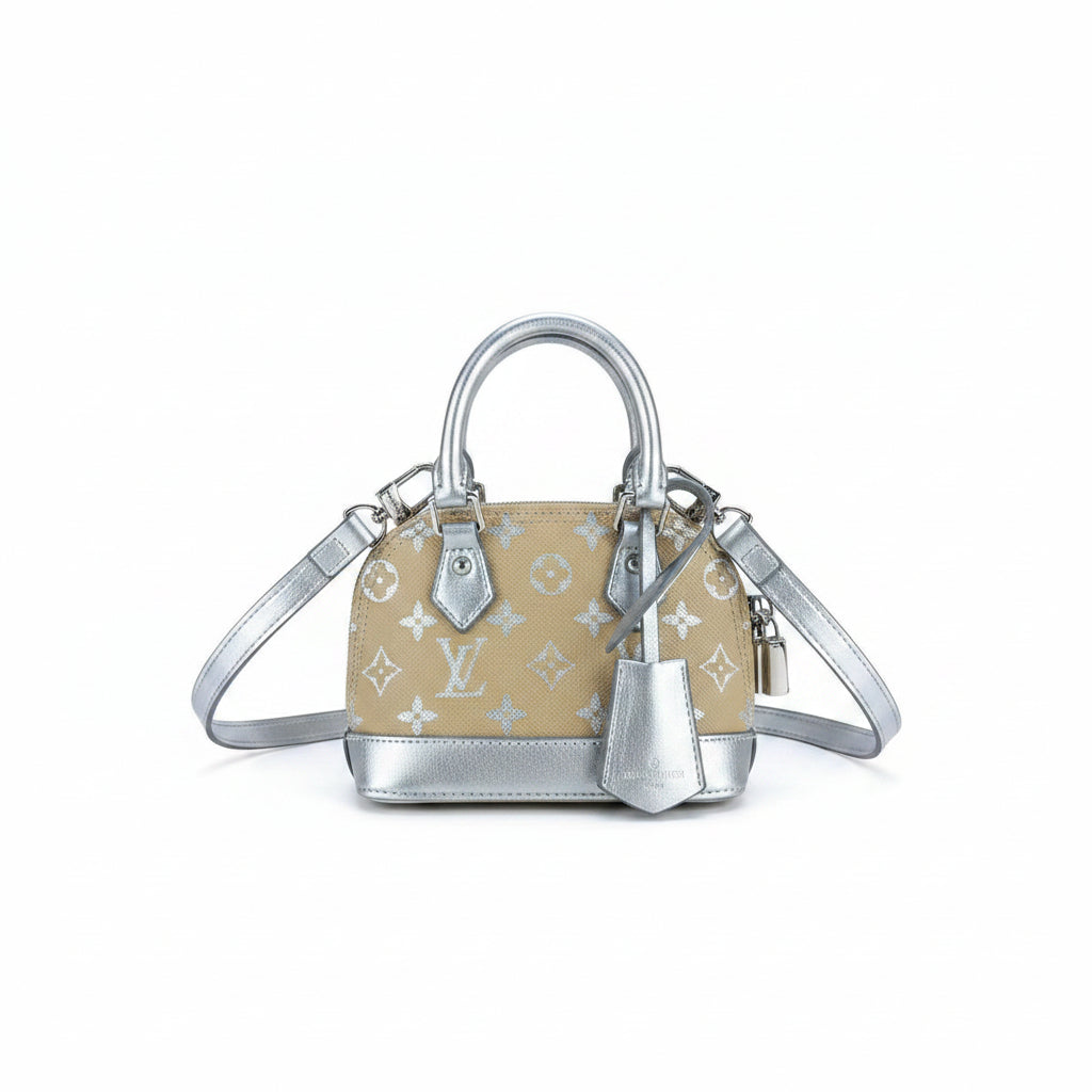 Louis Vuitton Alma Nano Monogram Bag with Silver Metallic Trim