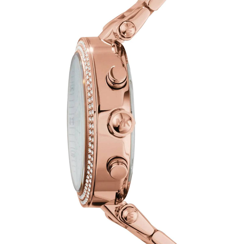 Michael Kors Rose Gold Chronograph Watch with Crystal Bezel