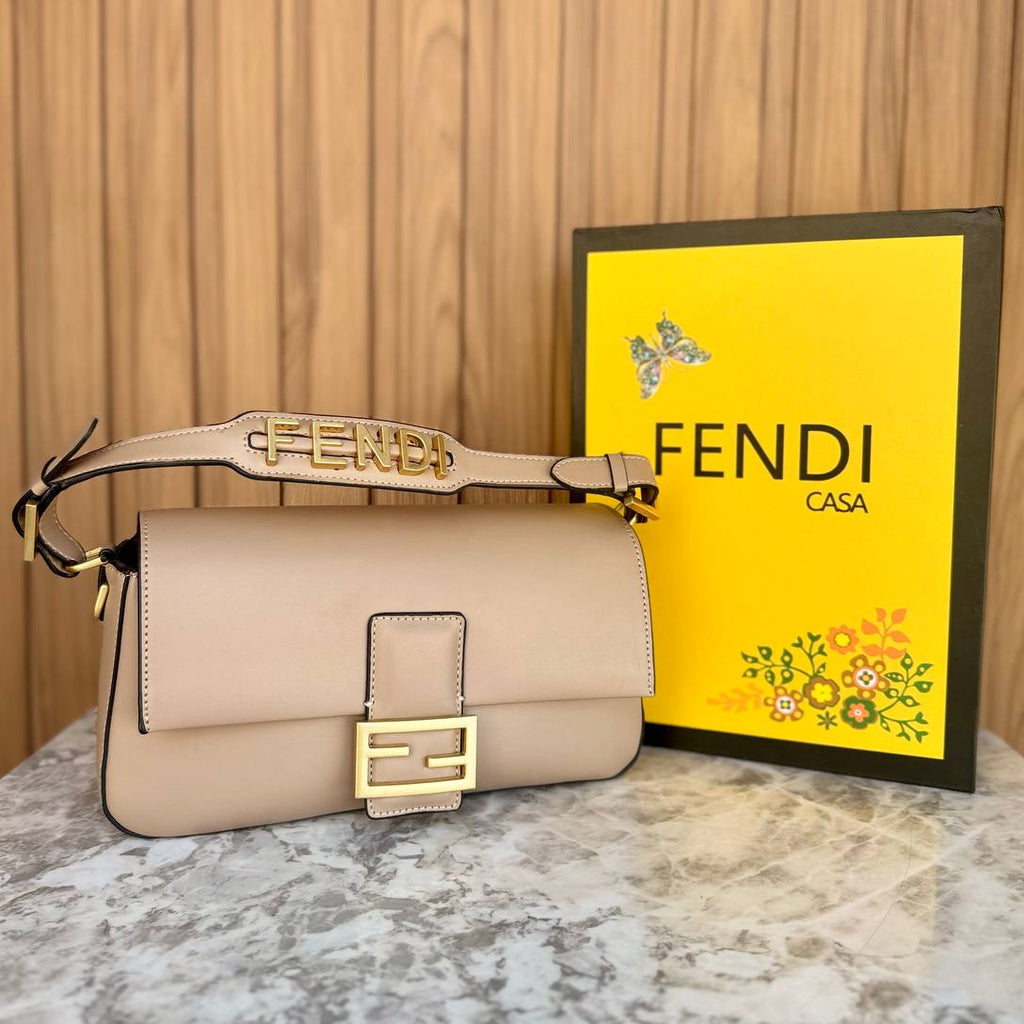 Fendi Signature Logo Shoulder Bag with Gold Hardware