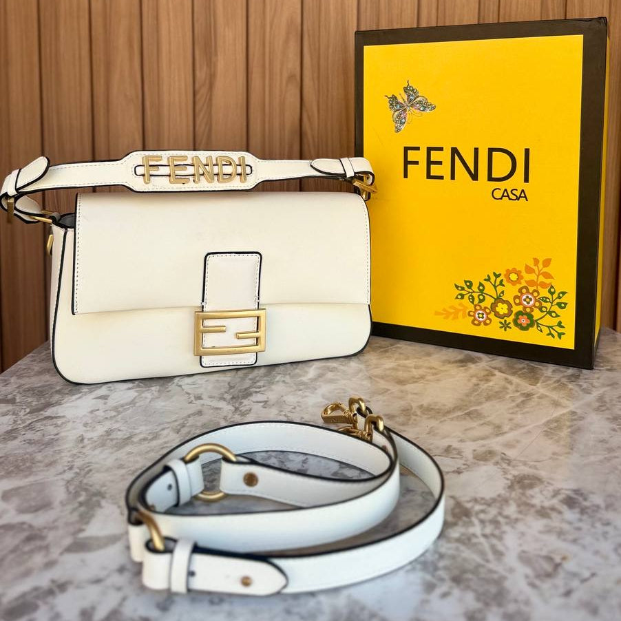 Fendi Signature Logo Shoulder Bag with Gold Hardware