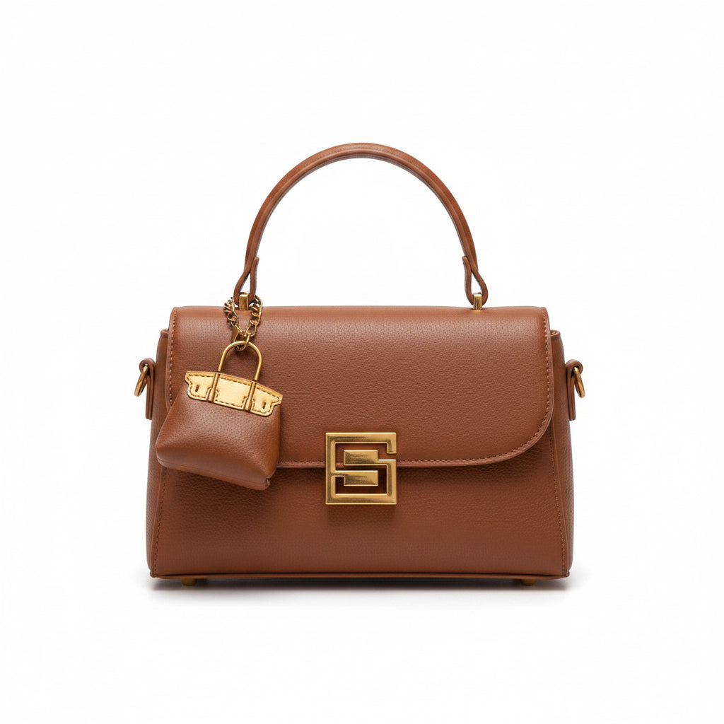 Structured Crossbody Bag with Elegant Gold S Logo Clasp