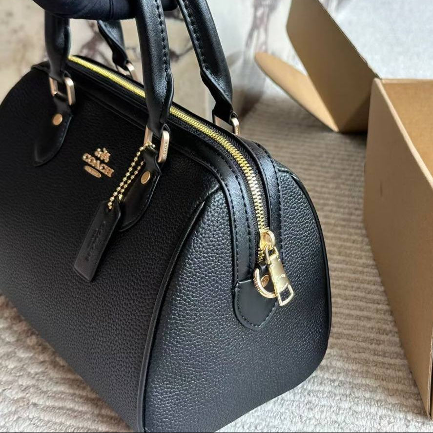 Coach Signature Black Leather Satchel Handbag