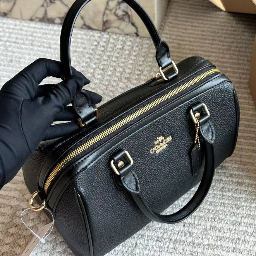 Coach Signature Black Leather Satchel Handbag