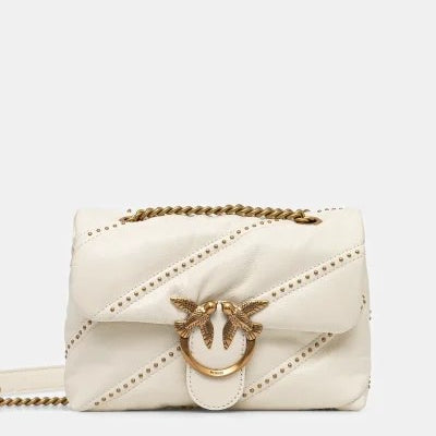 Pinko Mirror Original Studded White Shoulder Bag