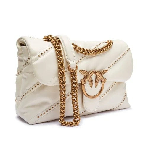 Pinko Mirror Original Studded White Shoulder Bag