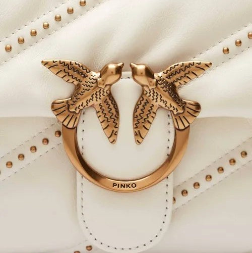 Pinko Mirror Original Studded White Shoulder Bag