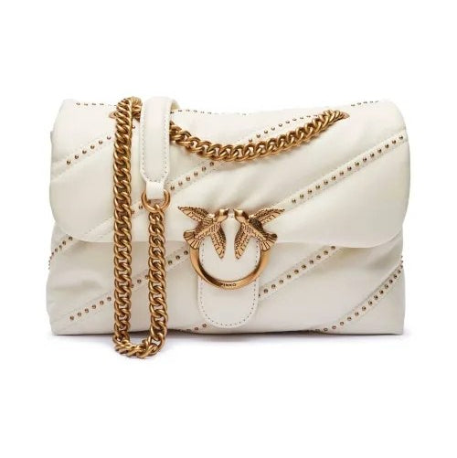 Pinko Mirror Original Studded White Shoulder Bag
