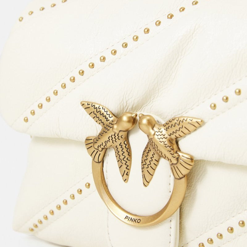 Pinko Mirror Original Studded White Shoulder Bag