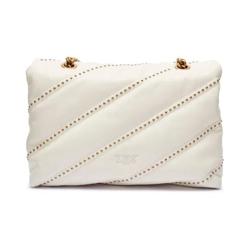 Pinko Mirror Original Studded White Shoulder Bag