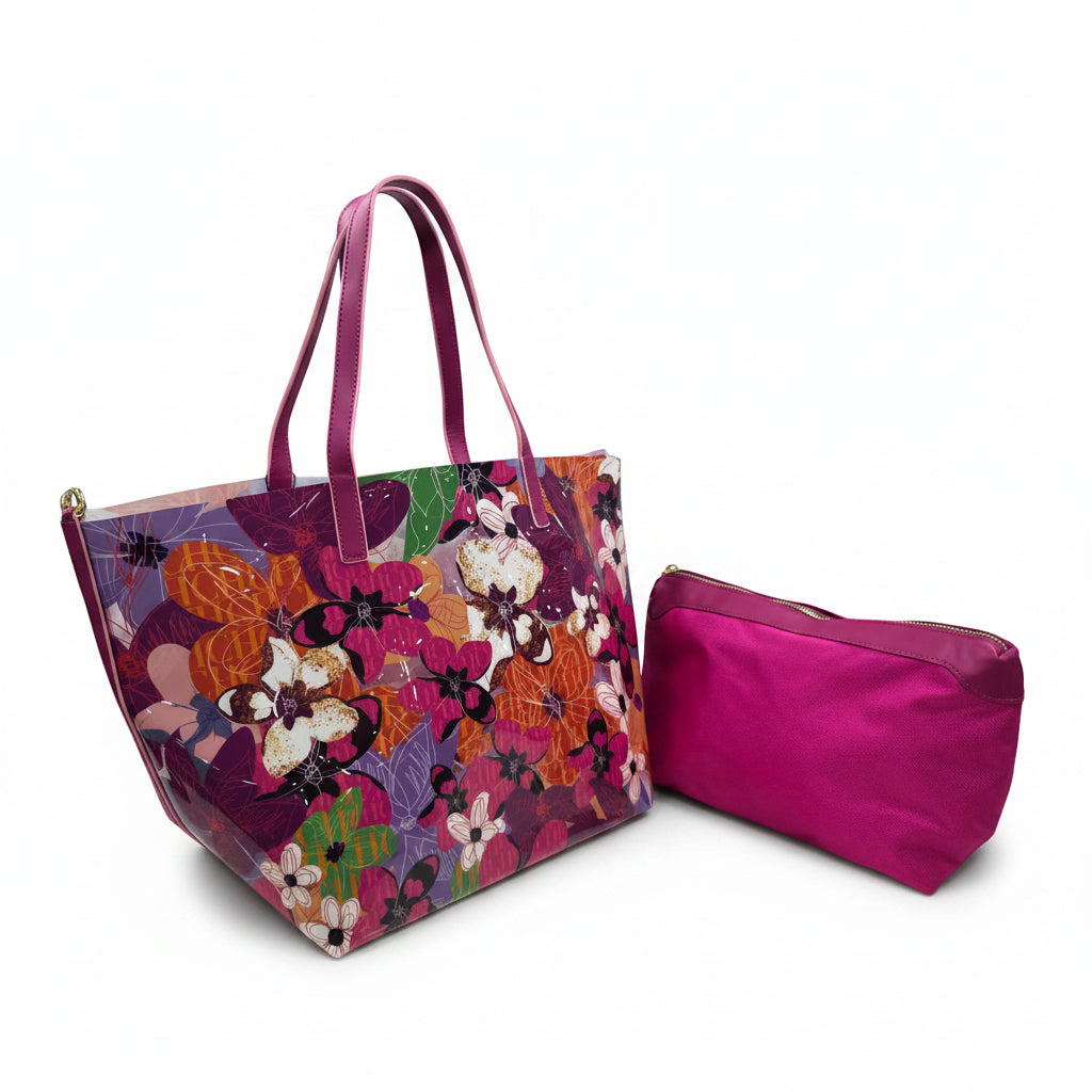 CH Floral Print Tote Bag with Coordinating Pouch Set