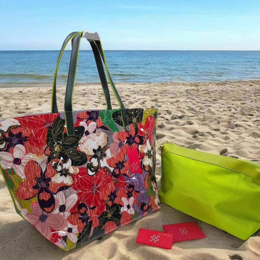 CH Floral Print Tote Bag with Coordinating Pouch Set