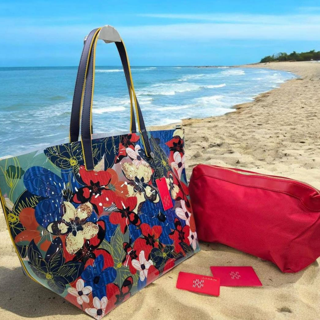 CH Floral Print Tote Bag with Coordinating Pouch Set