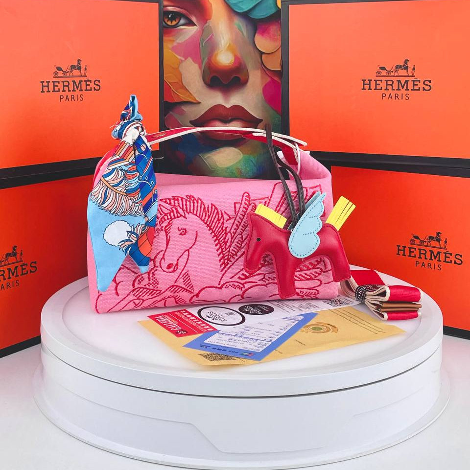 Canvas Horse Motif Tote with Decorative Scarf and Charm