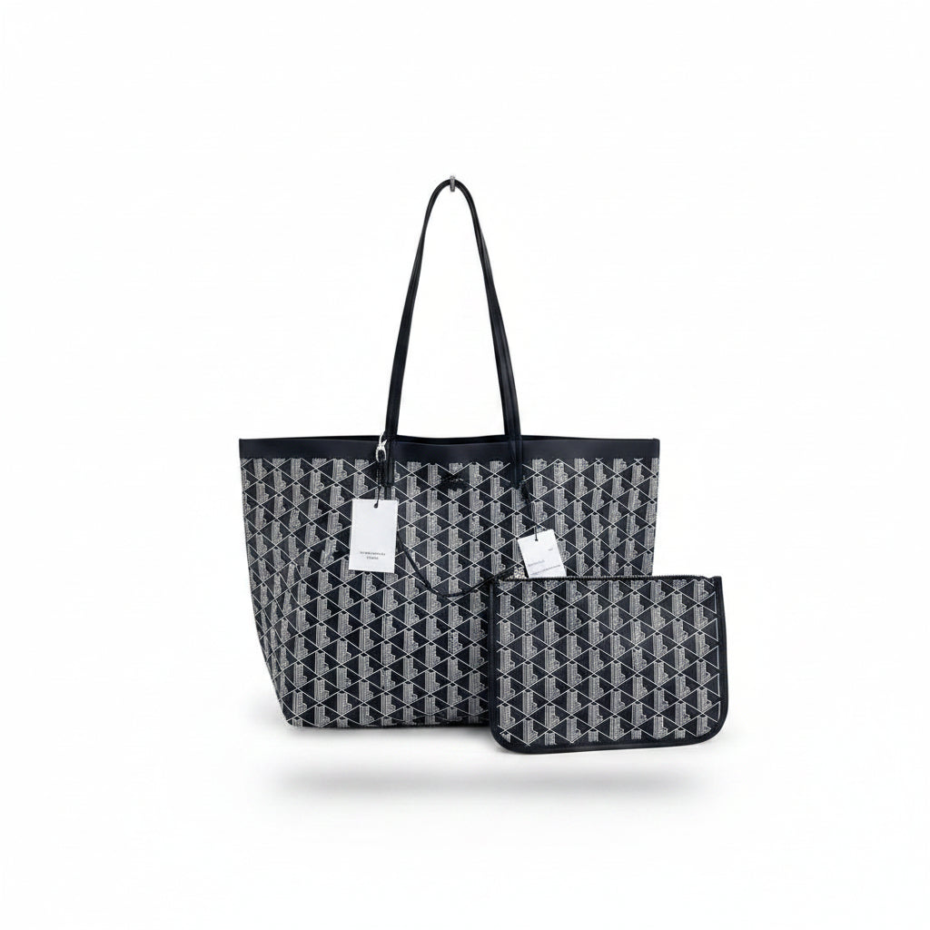 Lacoste Geometric Print Large Tote Bag with Detachable Pouch