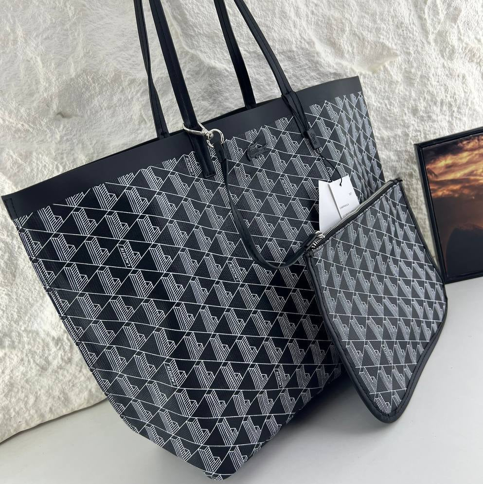 Lacoste Geometric Print Large Tote Bag with Detachable Pouch