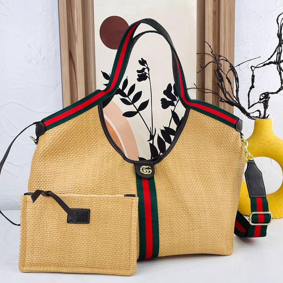 Woven Stripe Tote with Matching Pouch