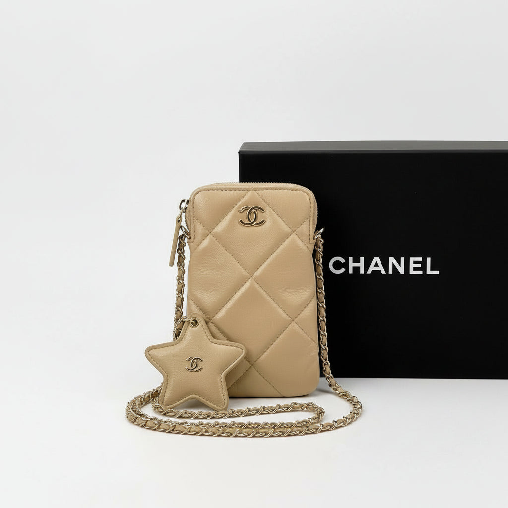 Chanel Quilted Phone Holder with Signature Star Charm