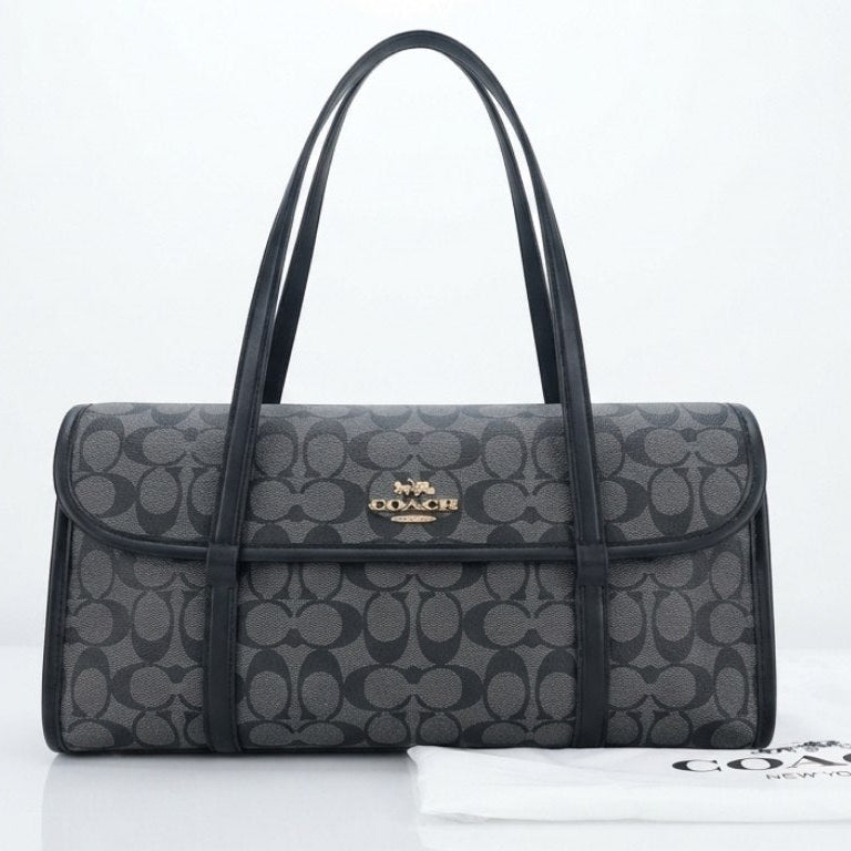 Coach Signature Monogram Shoulder Bag in Black